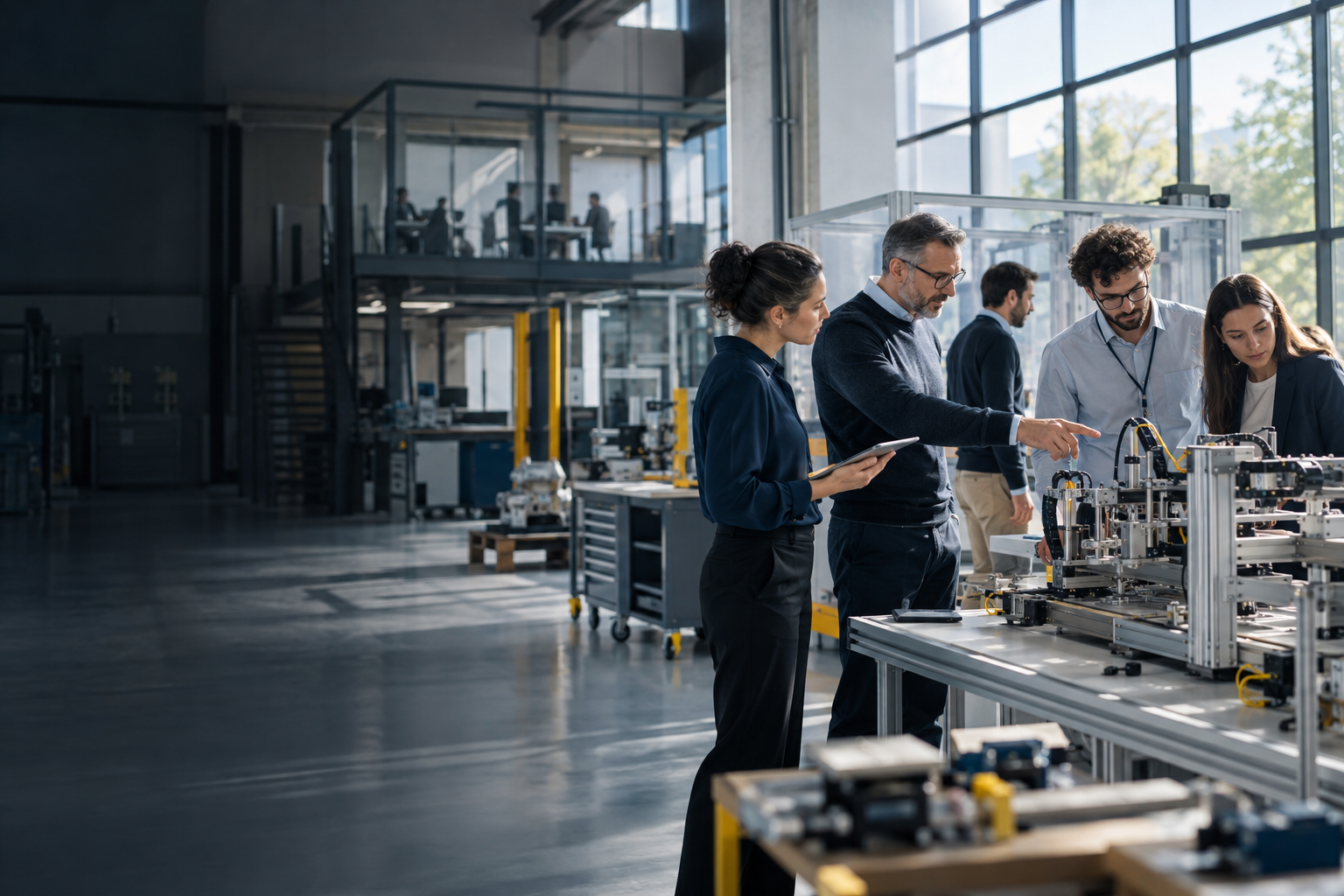 Professionisti al lavoro in un laboratorio di innovazione industriale